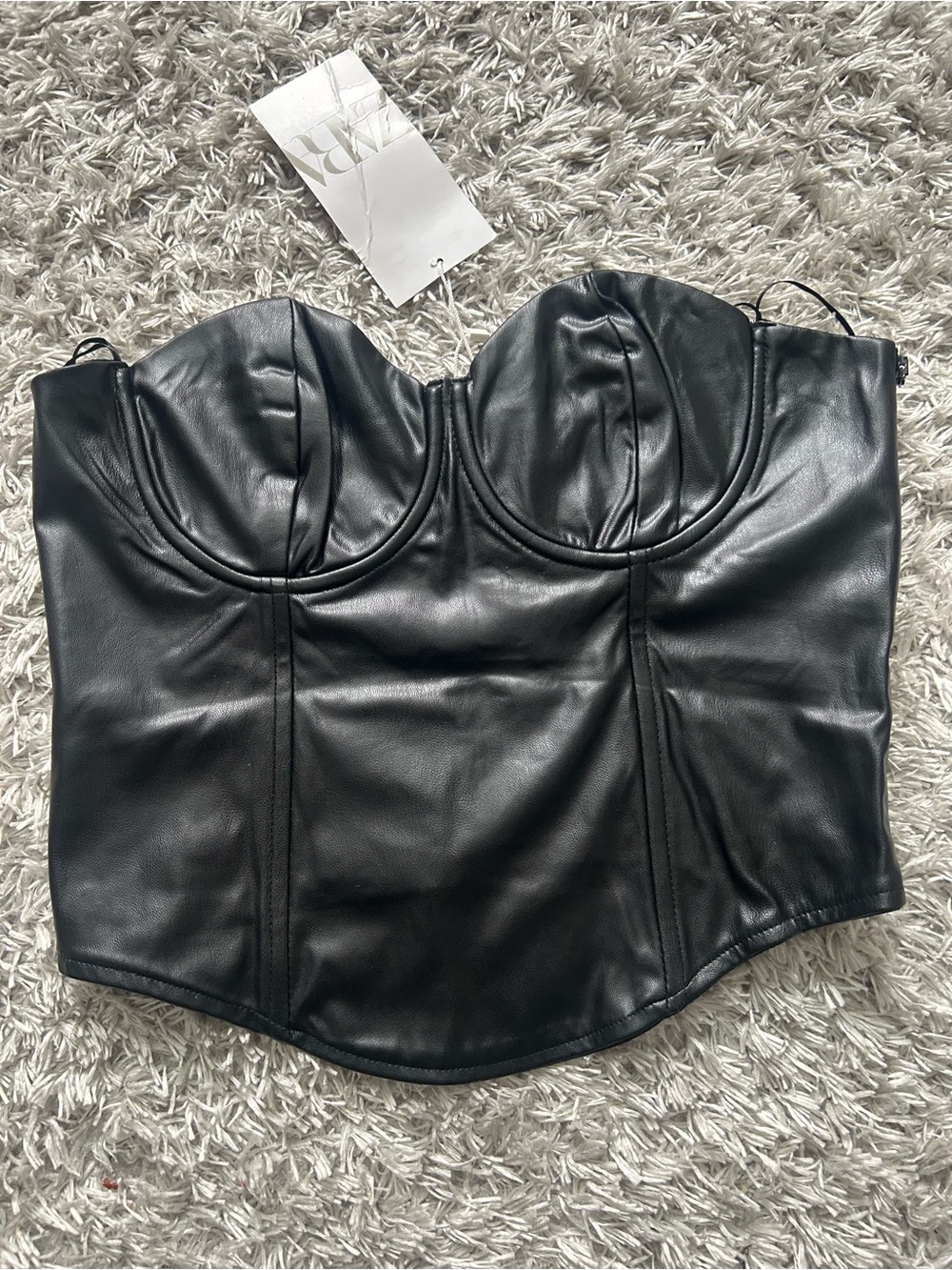 Zara Black Faux Leather Bustier Camisole